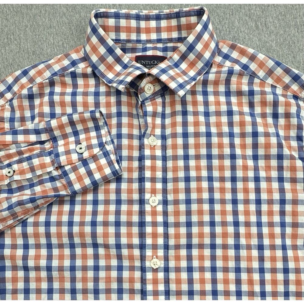 UNTUCKit Shirt Mens Medium Tall Check 100% Cotton Slim Fit Long Sleeve Button Up
